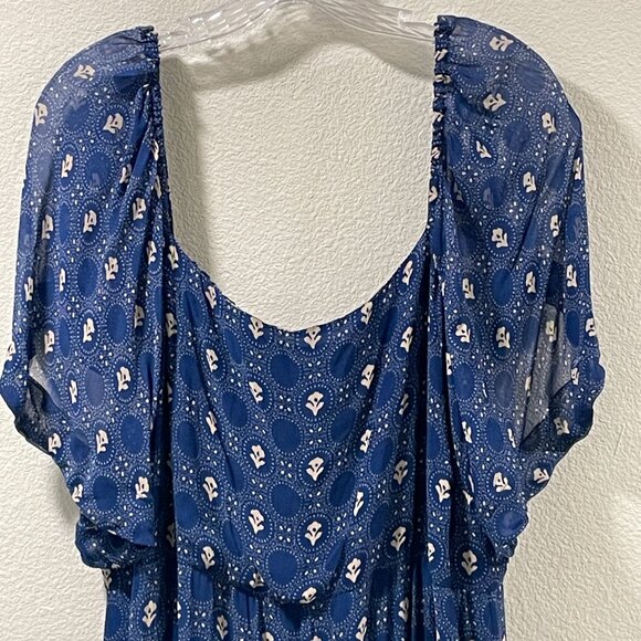 NWT ANTHROPOLOGIE MAEVE Flutter Sleeve Shirred Open Back Mini Dress Navy Size 2X - Picture 7 of 16